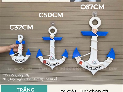 Mỏ neo gỗ Welcome quấn dây thừng đính phụ kiện [3 Size - 2 màu] C32-50-67cm MONEO-05